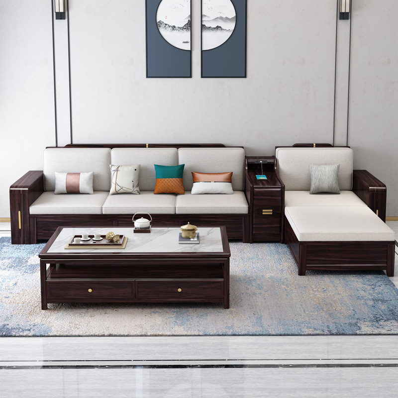 新中式家具 全實(shí)木布藝沙發(fā) 胡桃木質(zhì)組合沙發(fā)