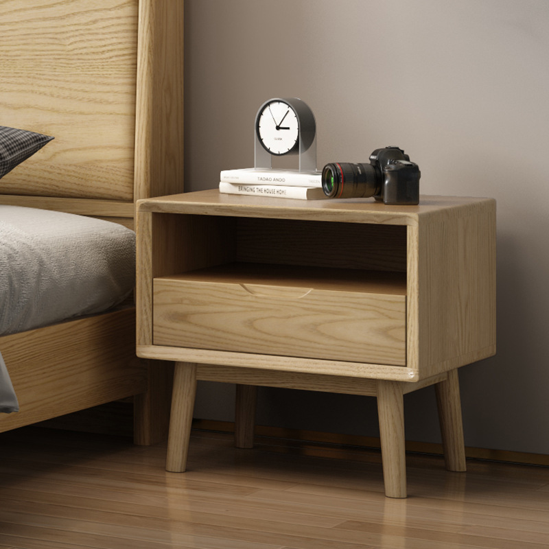 北歐家具 白蠟木實木床頭柜 原木床邊收納柜