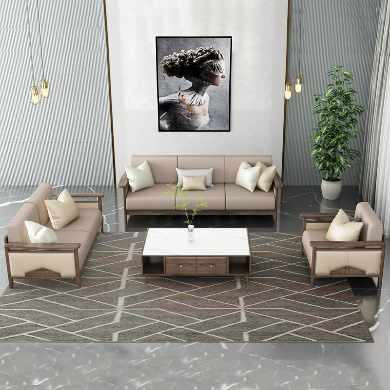 北歐家具 白蠟木實木沙發(fā)組合 輕奢科技布藝沙發(fā)