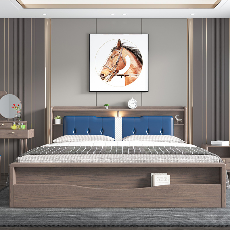 北歐家具 白蠟木全實木1.8米主臥雙人軟靠輕奢婚床