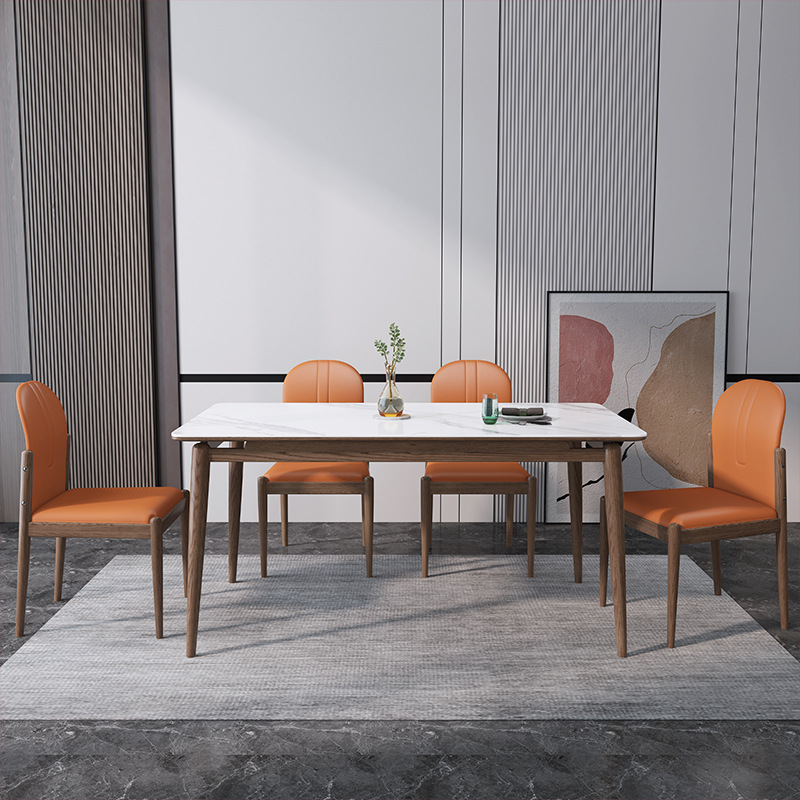 北歐家具 白蠟?zāi)緦?shí)木巖板長(zhǎng)方形餐桌椅
