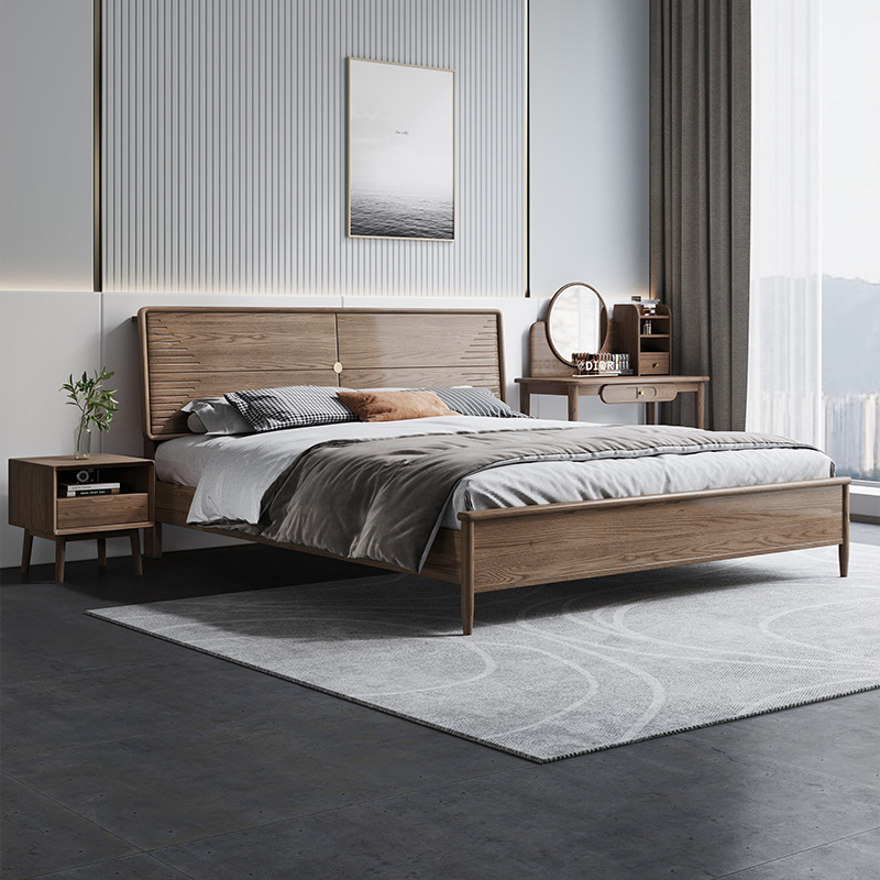 北歐家具 白蠟?zāi)炯儗?shí)木雙人床