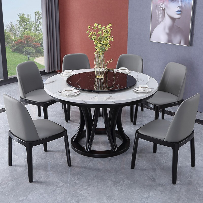 輕奢家具 大理石圓餐桌帶轉(zhuǎn)盤 現(xiàn)代簡約實木家具