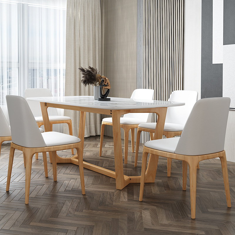 北歐簡約家具 長方形巖板實木餐桌椅