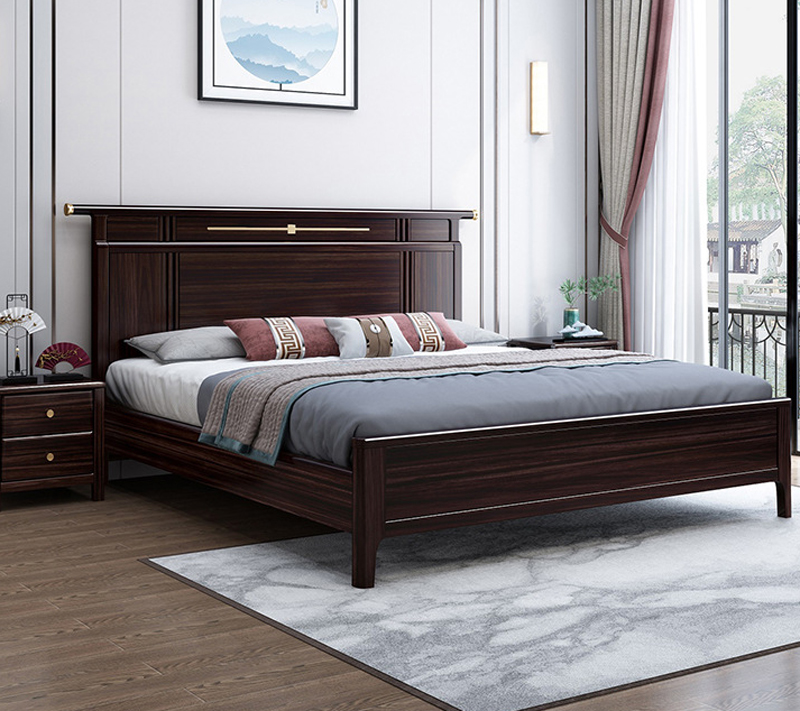 新中式家具 胡桃木實(shí)木床現(xiàn)代簡約古典禪意1.8米雙人床