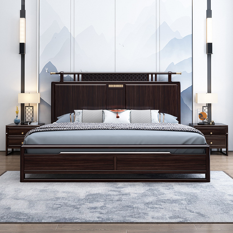 新中式家具 胡桃木實木床雙人1.8米大床