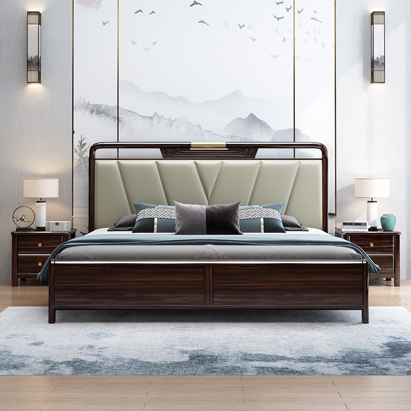 新中式家具 胡桃木實木床雙人1.5米1.8m婚床