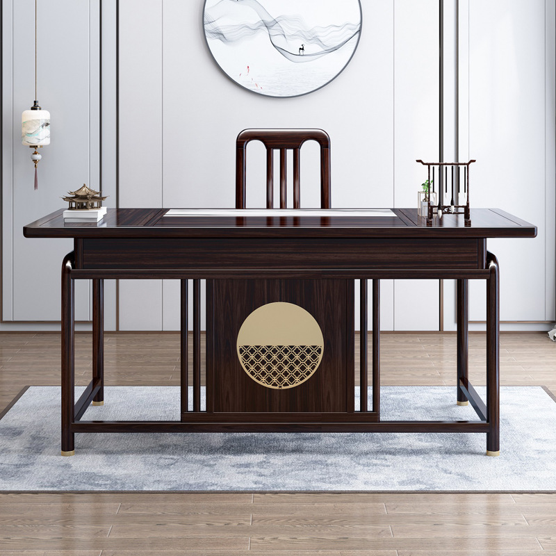 新中式家具 胡桃木實木書桌椅組合現(xiàn)代簡約辦公電腦帶抽屜桌子