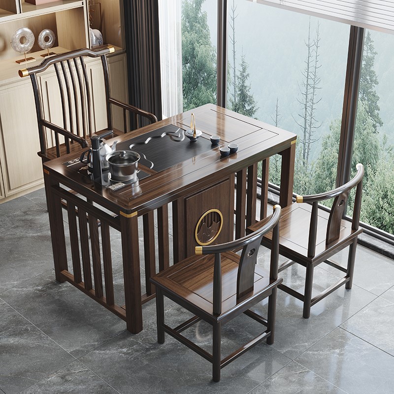 新中式家具 小型實木茶桌椅組合