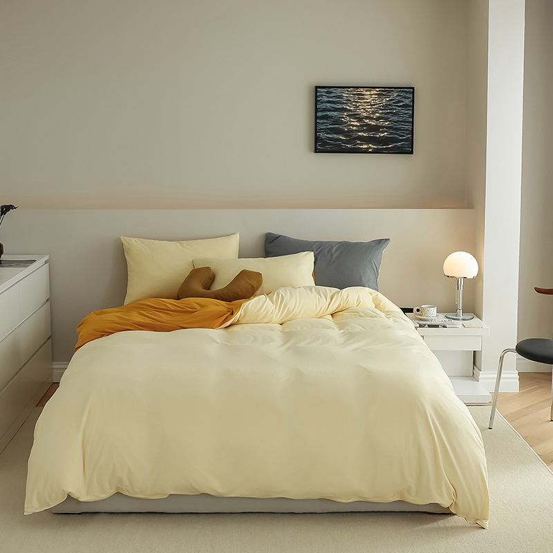 家居家紡 日式素色天竺棉四件套 全棉針織棉被套裸睡床單床