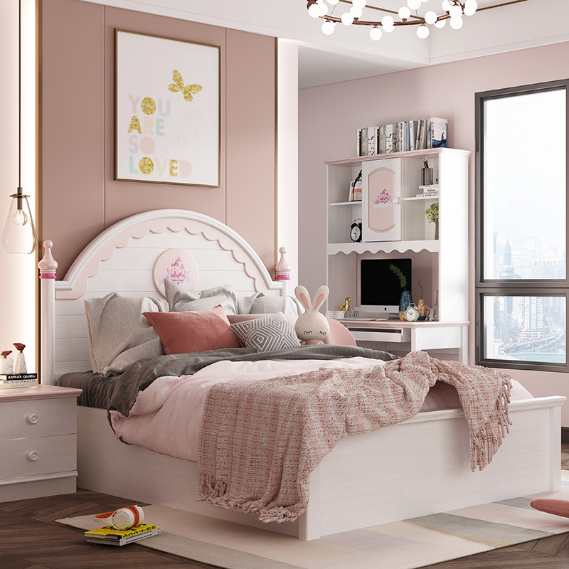 兒童家具 現(xiàn)代簡(jiǎn)約粉色女孩女生公主床框架單人床