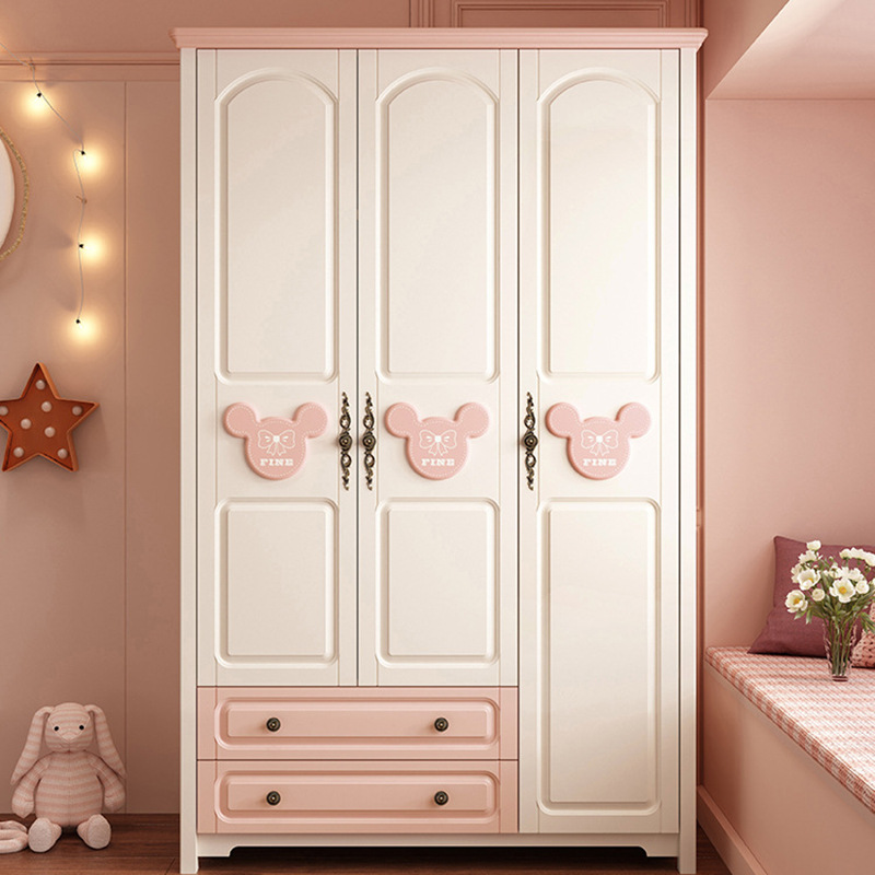 兒童家具 兒童衣柜家用臥室柜子實(shí)木腳兩門三門平開門