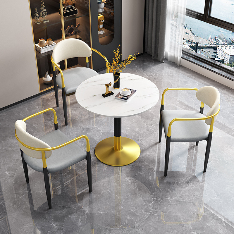 辦公家具 巖板輕奢會(huì)客洽談接待小圓桌椅
