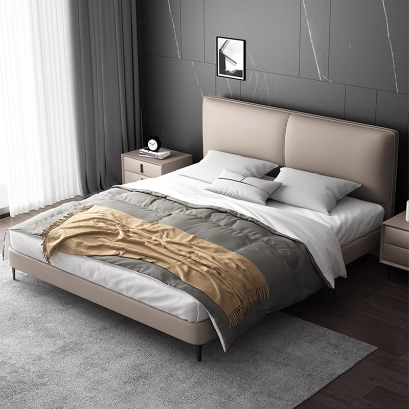 簡約家具 現(xiàn)代簡約大婚床輕奢意式極簡床 雙人實(shí)木真皮床