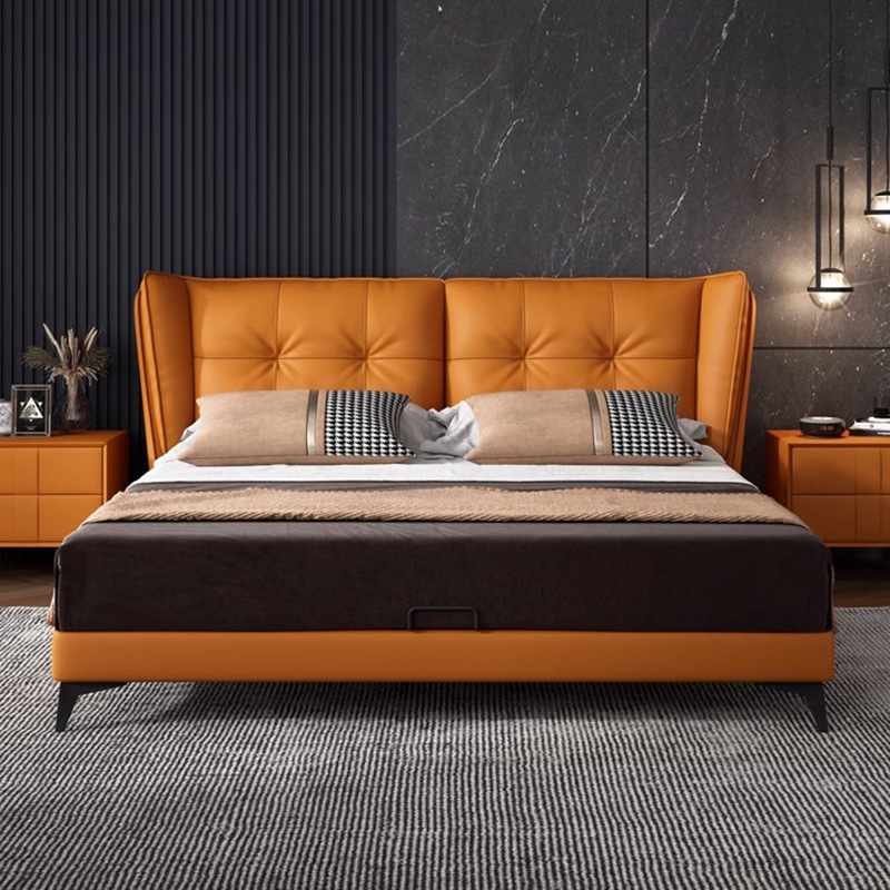 簡約家具 意式極簡軟包雙人實木真皮婚床