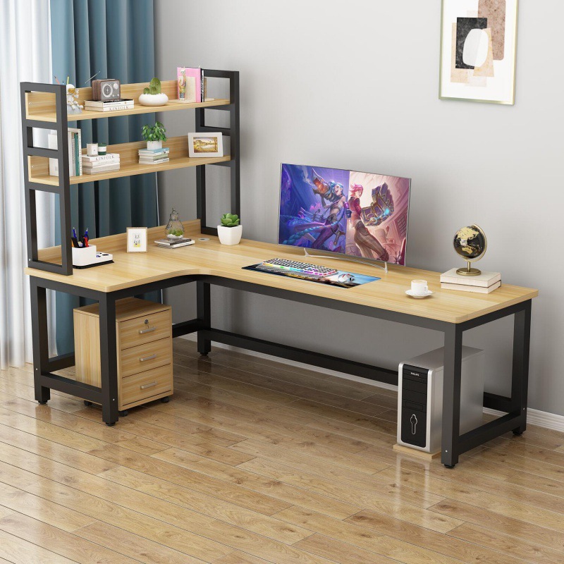 辦公家具 轉(zhuǎn)角電腦臺式桌書架組合一體