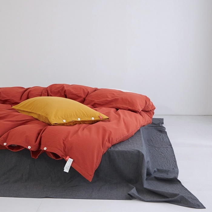 家居家紡 全棉水洗棉色經(jīng)色緯高支高密紐扣款工藝混搭拼色四件套