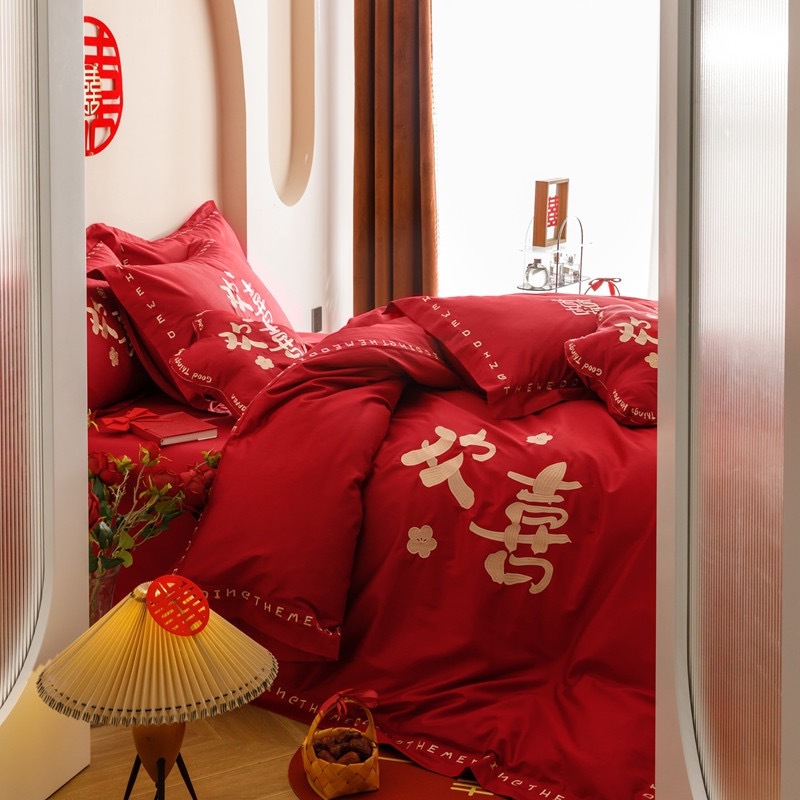 家居家紡 全棉100支長絨棉結(jié)婚床上用品四件套