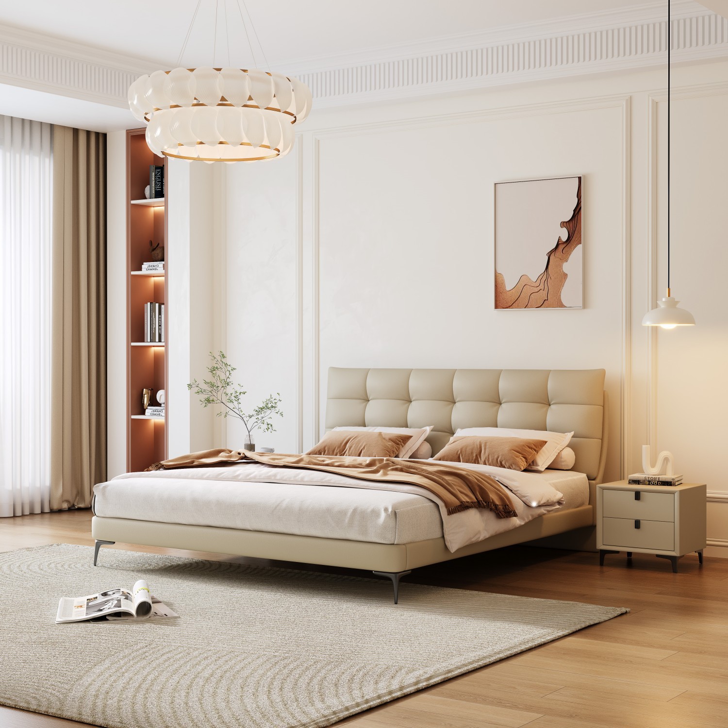 簡約家具 真皮軟床貓爪皮意式極簡皮床