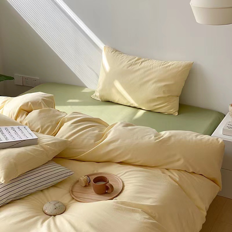 家居家紡 全棉水洗棉四件套素色簡約水洗棉