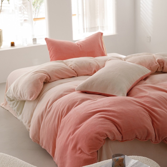 家居家紡 秋冬牛奶絨ins風床單被套防靜電印花套件