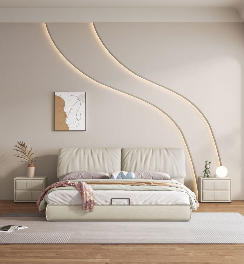 簡約家具 雙人床輕奢落地植絨布藝床