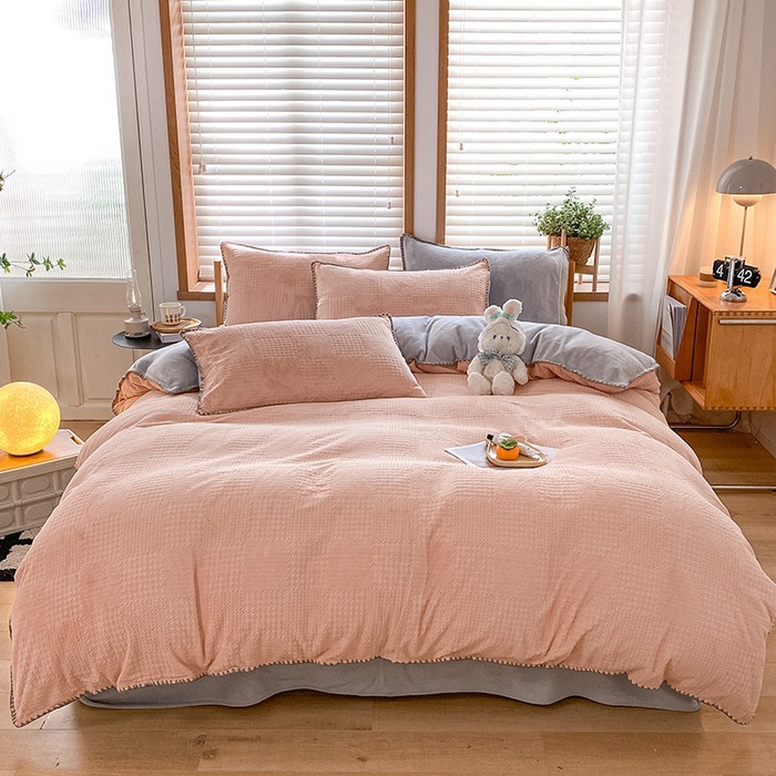 家居家紡 加厚華夫格提花牛奶絨四件套