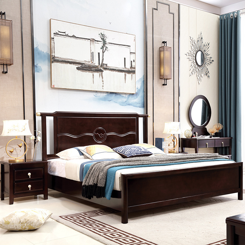 新中式家具 實(shí)木床橡膠木現(xiàn)代雙人大床婚床