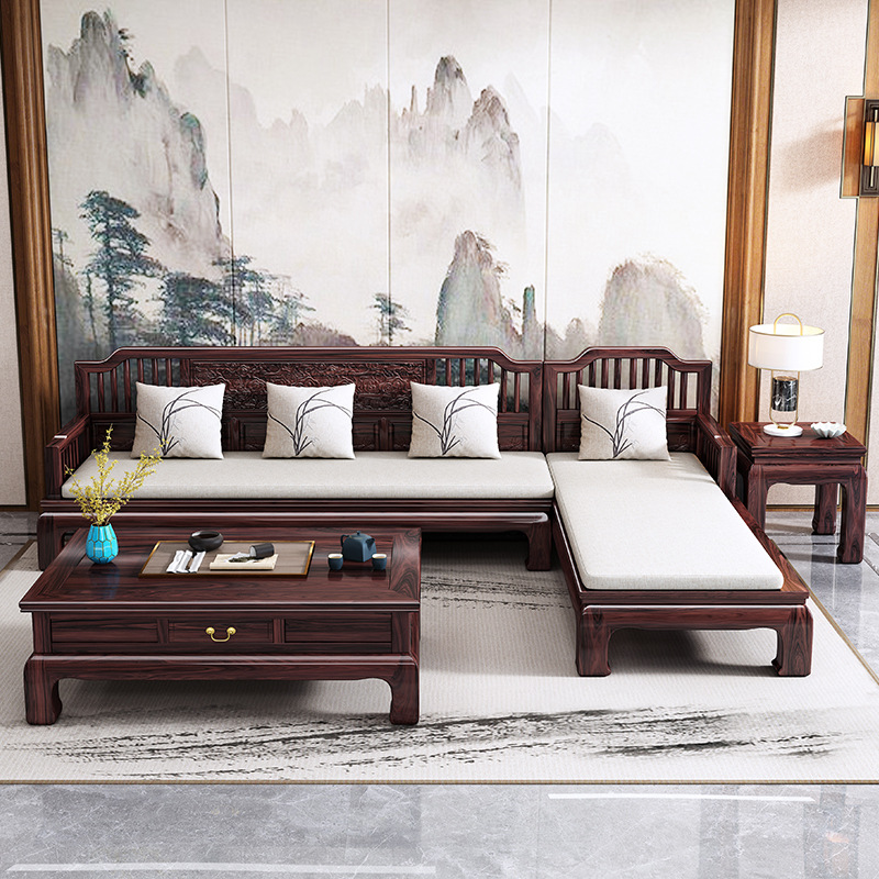 新中式家具 金花梨木實(shí)木沙發(fā)組合 大戶(hù)型別墅紅木家具