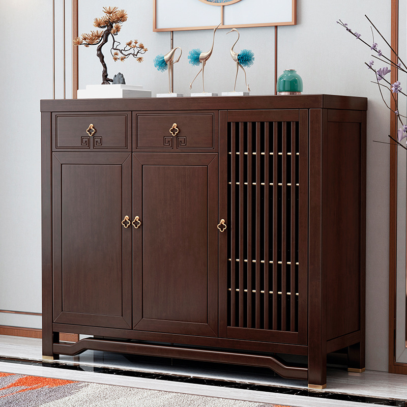 新中式家具 實(shí)木鞋柜 木制防塵收納柜