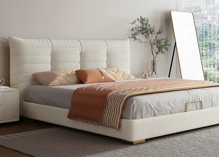 簡約家具 奶油風(fēng)布藝床 毛毛蟲軟包床 臥室雙人床