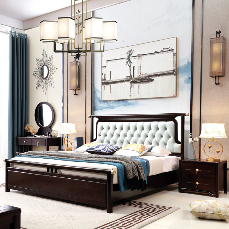 新中式家具 實(shí)木床 現(xiàn)代簡約 臥室家具