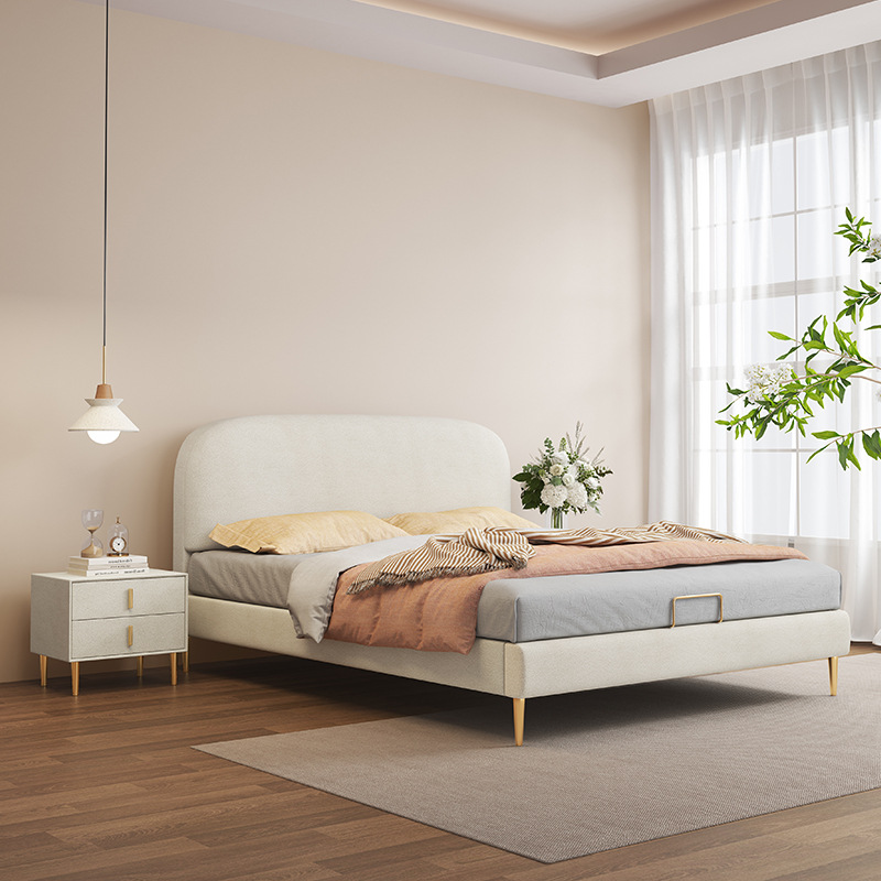 簡約家具 輕奢奶油風(fēng)網(wǎng)紅皮床 意式科技布雙人床