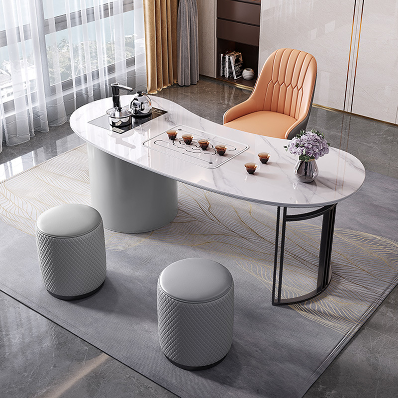 辦公家具 意式輕奢巖板茶臺 辦公一體茶桌椅