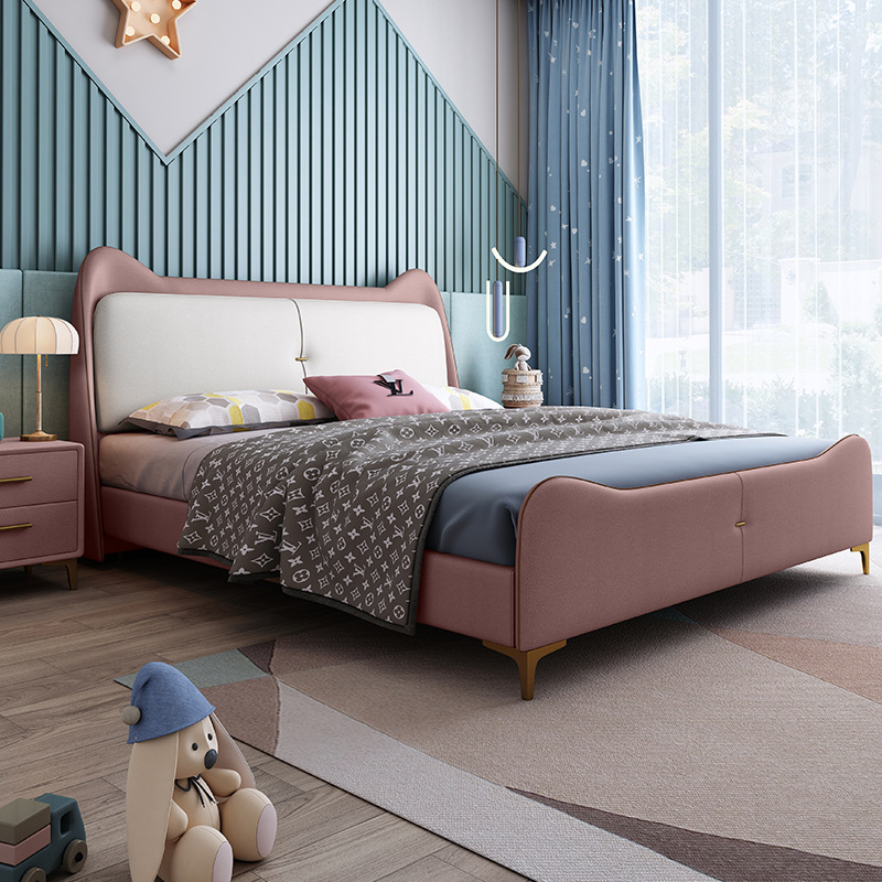 兒童家具 女孩公主床免洗科技布床 北歐現(xiàn)代簡約實木單人床