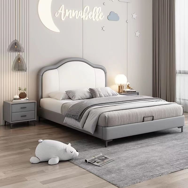 兒童家具 輕奢美式兒童皮床 奶油風(fēng)簡約風(fēng)公主床