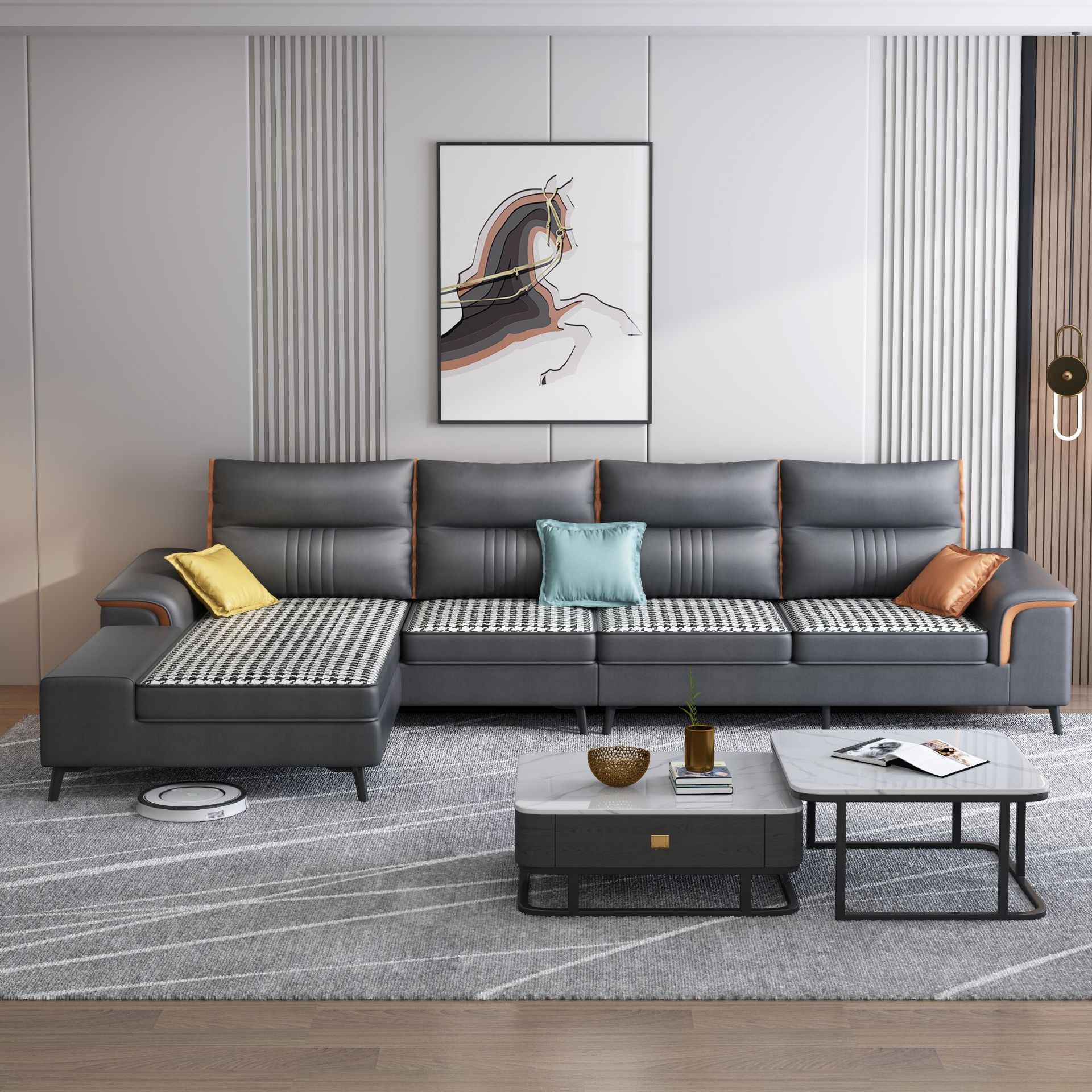 簡約家具 現(xiàn)代簡約布藝沙發(fā) 科技布小戶型冬夏兩用拼色貴妃沙發(fā)