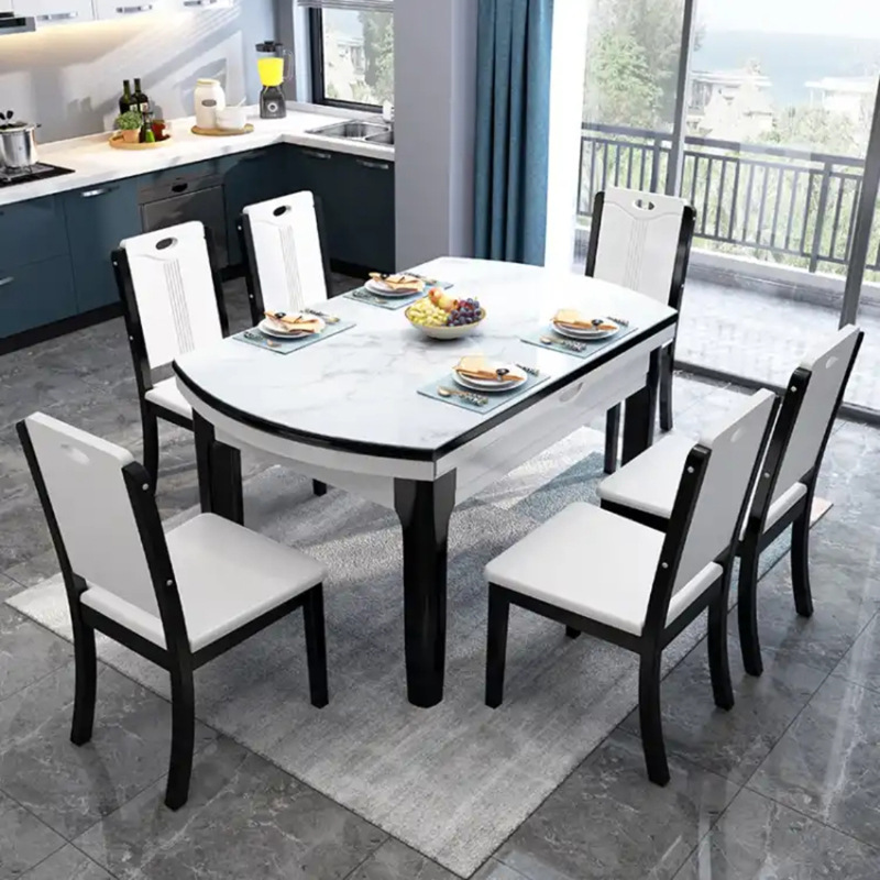 簡約家具 意式輕奢實木巖板餐桌椅 代客廳折疊方形可變圓桌