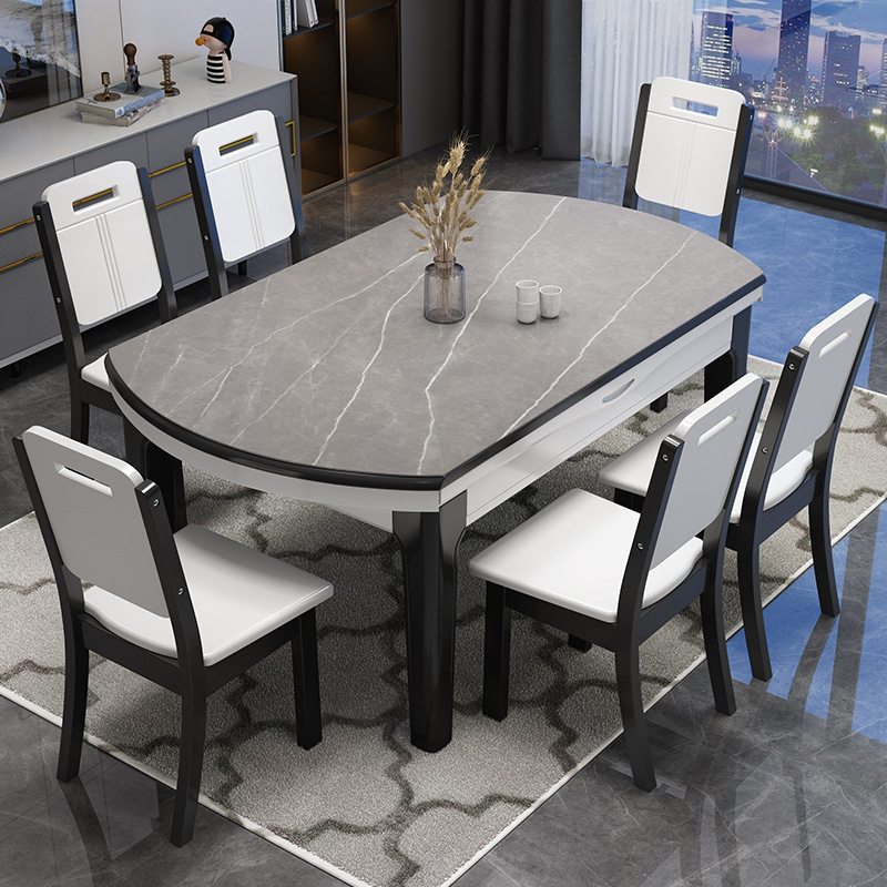 簡約家具 巖板餐桌椅組合 現(xiàn)代簡約圓桌可伸縮折疊實木飯桌