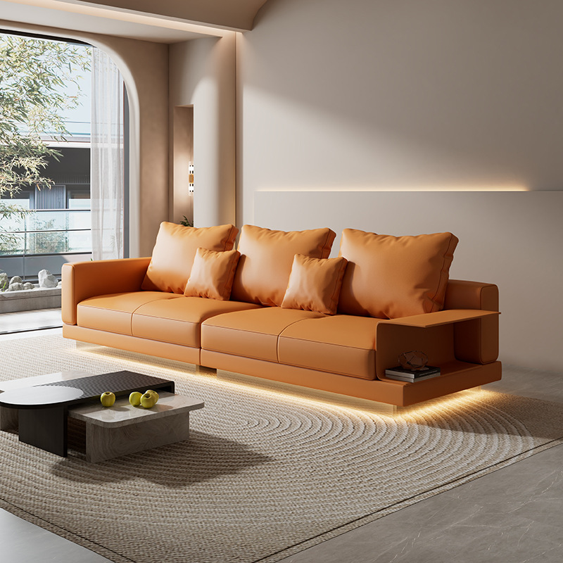 簡約家具 意式納帕真皮沙發(fā) 現(xiàn)代簡約懸浮帶燈沙發(fā)