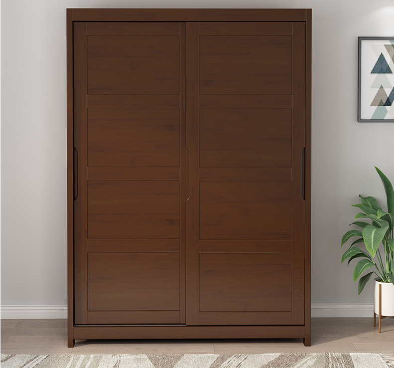 北歐家具 實(shí)木推拉門衣柜帶頂柜 現(xiàn)代簡(jiǎn)約原木風(fēng)移門大衣櫥滑門柜子