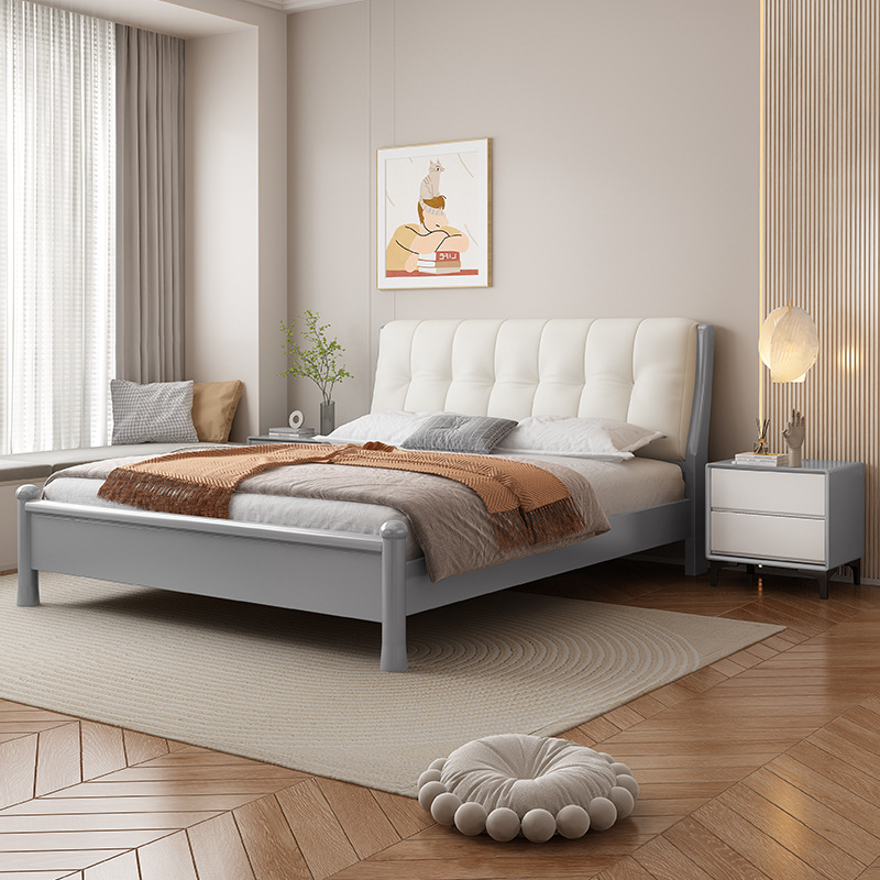 北歐家具 現(xiàn)代簡(jiǎn)約軟包實(shí)木床 小戶型出租房單人床