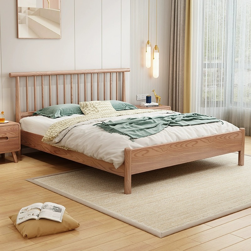 北歐家具 白蠟?zāi)緦嵞敬?現(xiàn)代簡約雙人床