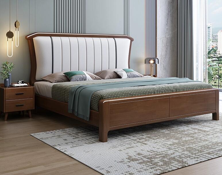 北歐家具 橡膠木實(shí)木床 現(xiàn)代簡(jiǎn)約輕奢軟包雙人儲(chǔ)物床