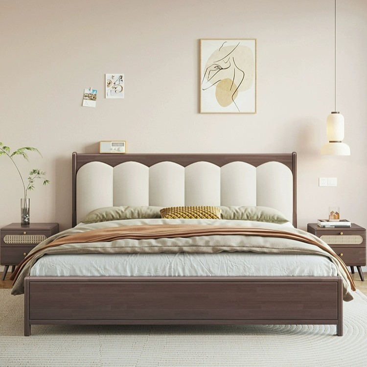 北歐家具  侘寂風(fēng)實(shí)木床 現(xiàn)代簡(jiǎn)約白色奶油風(fēng)床