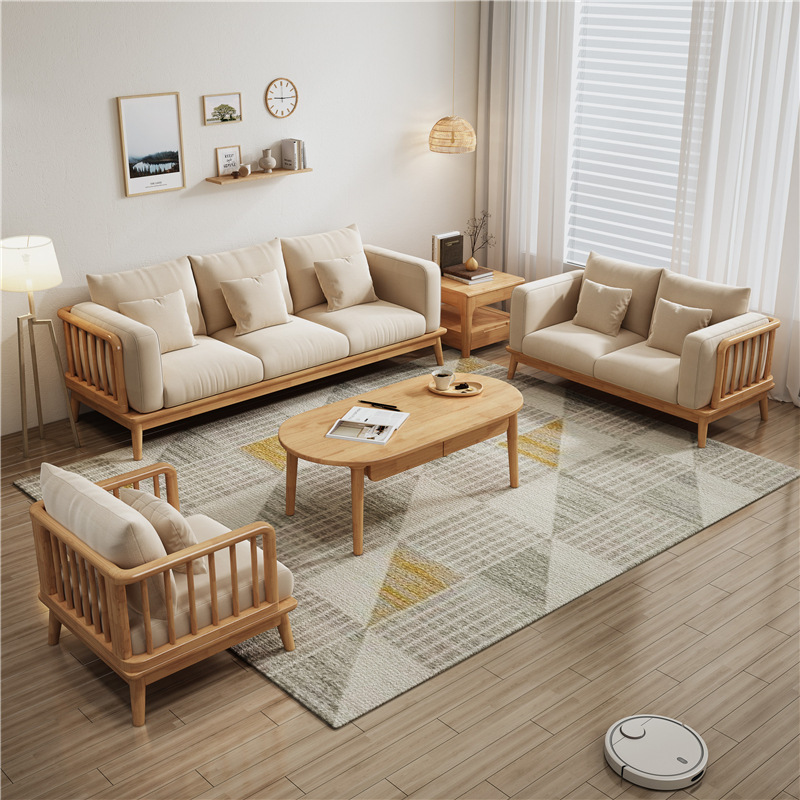 北歐家具  實(shí)木布藝沙發(fā) 北歐簡(jiǎn)約小戶型奶油風(fēng)沙發(fā)