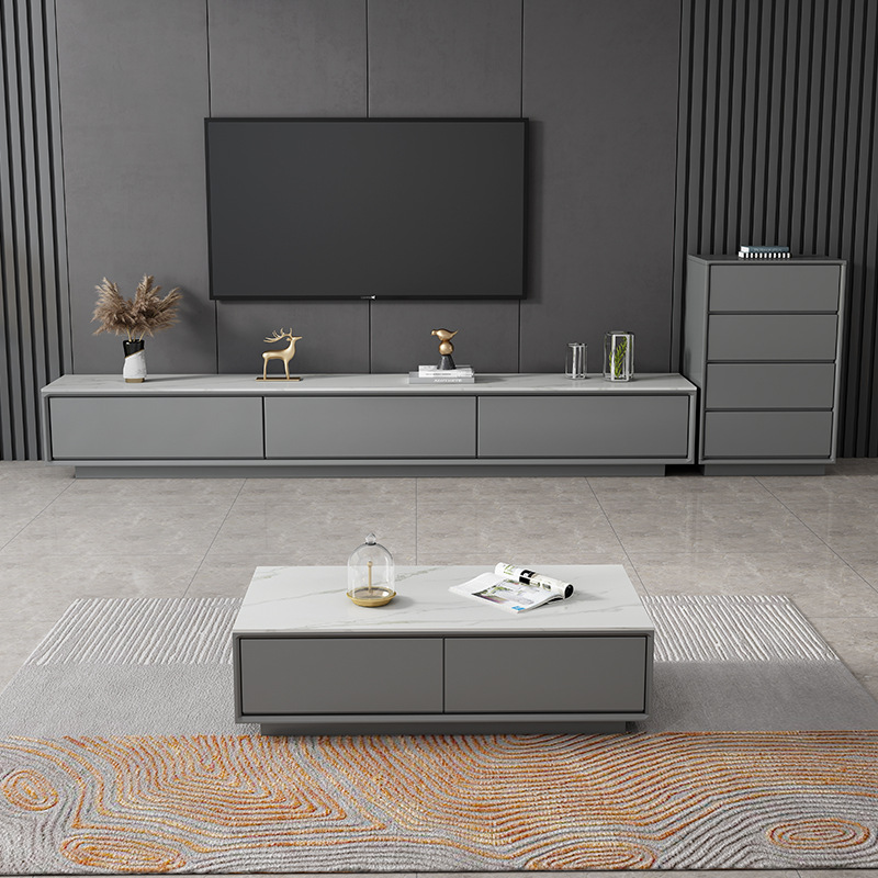 簡約家具 現(xiàn)代簡約輕奢巖板電視柜茶幾組合