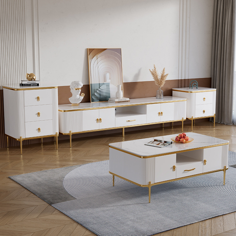 簡約家具 茶幾電視柜組合 極簡網(wǎng)紅白色茶幾電視柜