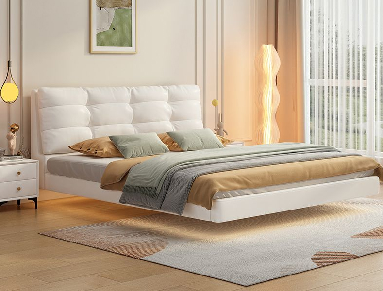 簡(jiǎn)約家居 懸浮皮床奶油風(fēng) 輕奢意式極簡(jiǎn)皮床