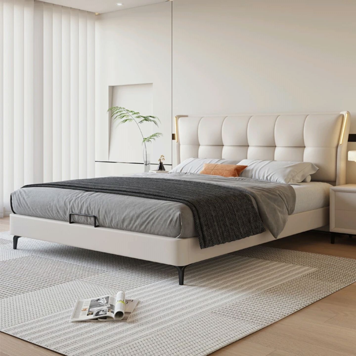 簡(jiǎn)約家具 輕奢風(fēng)軟床 現(xiàn)代簡(jiǎn)約帶燈婚床